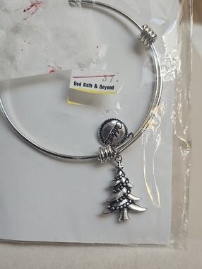 NWT Silver Christmas Tree Charm Bangle Bracelet